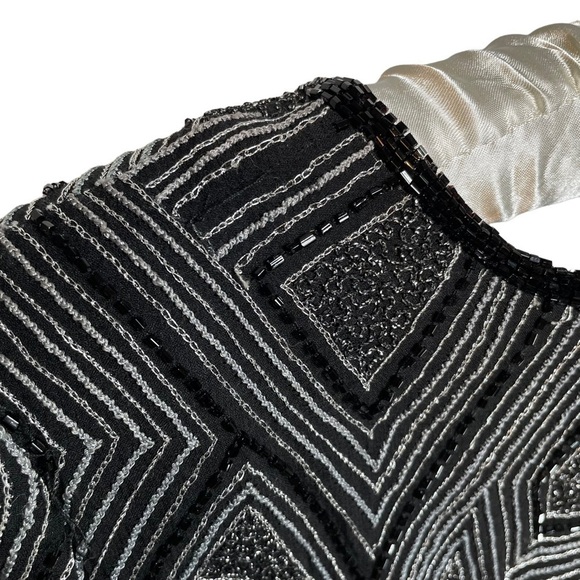 PAPELL Boutique Evening Formal Beaded Blouse Black Silver Cocktail Party - Picture 4 of 11